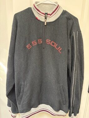 Triple Five Soul Men's Dark Gray Half-Zip Sweater with Maroon Logo